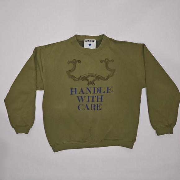 MOSCHINO JEANS * HANDLE WITH CARE * VINTAGE SWEATSHIRT * WOMEN'S LARGE - Picture 2 of 2